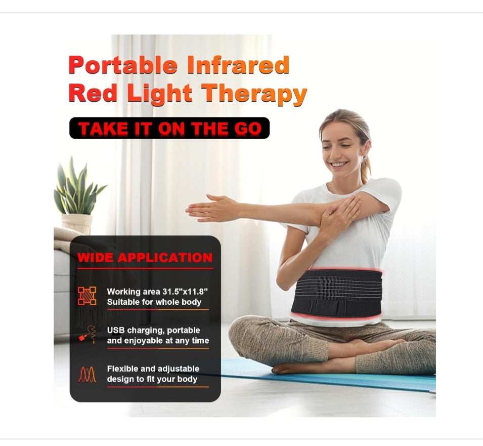 Red Light Therapy Belt – Allevared Infrared Red Light Therapy for Body, Back Pain and Shoulder - 660Nm & 850Nm near Infrared Heating Pad – Adjustable & Portable for Wellness & Relaxation